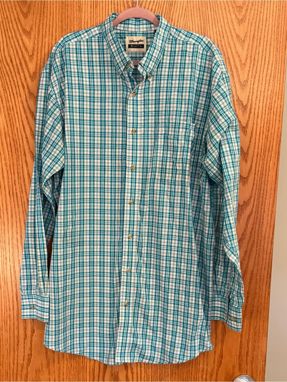 Wrangler Teal Plaid Button-Down Shirt